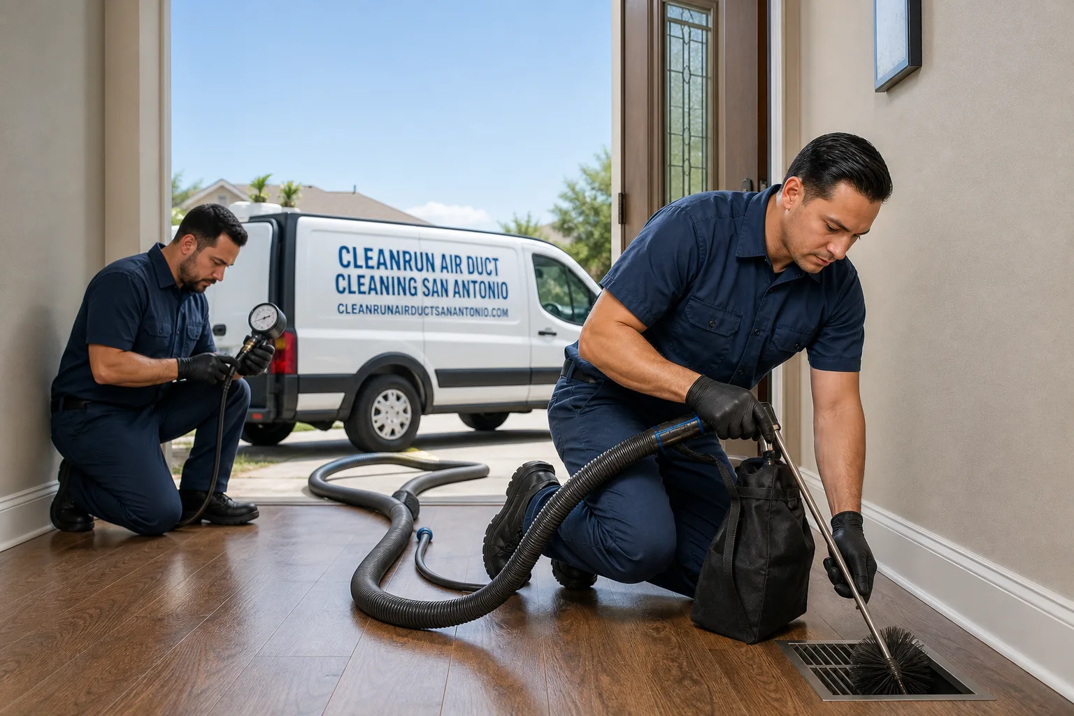 CleanRun Air Duct Cleaning San Antonio air duct cleaning service vehicle and crew in San Antonio, TX